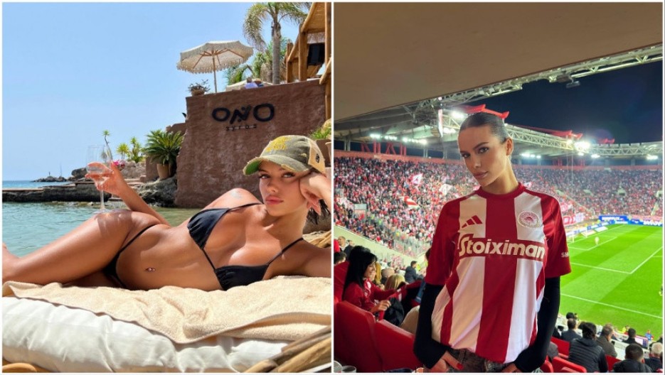 ATRAKTIVNA ALBANKA ODUŠEVILA NAVIJAČE Stigla na proslavu Olimpijakosa, pa se slikala ispred zastave Republike Srpske