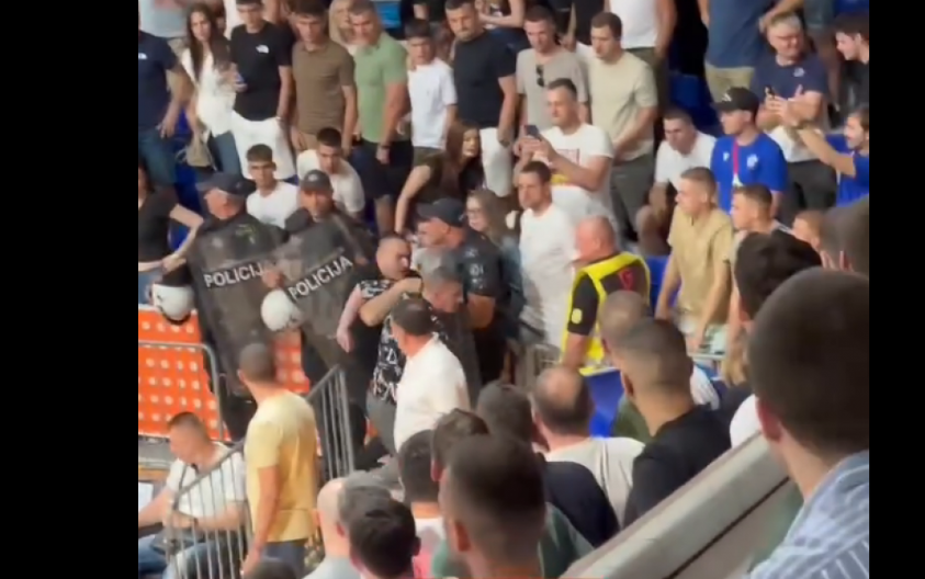 NIJE MOGLO BEZ TENZIJA U PODGORICI Policija izbacila navijača na meču Budućnosti i Partizana (VIDEO)